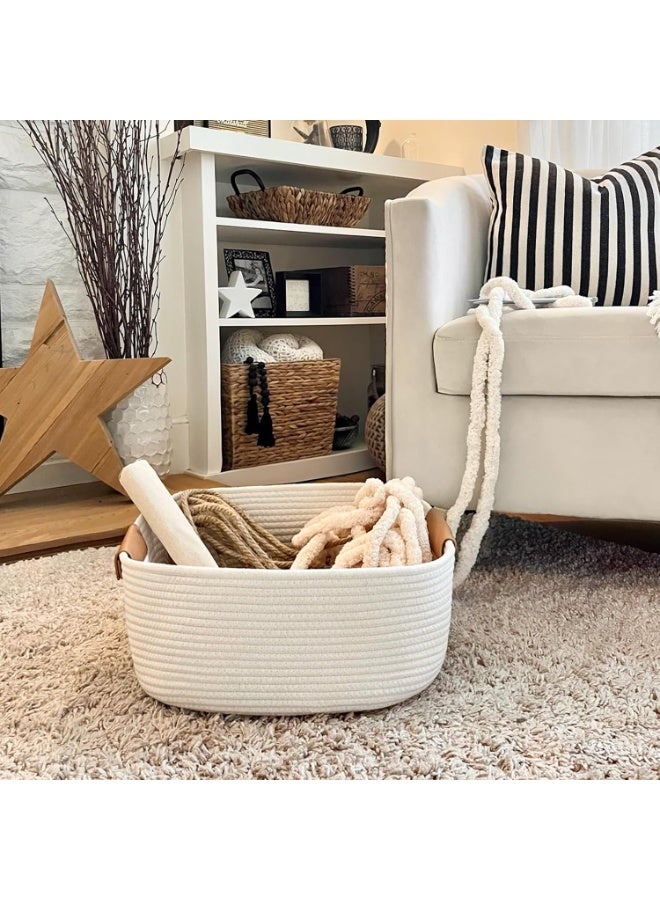 Rectangle Cotton Rope Woven Basket with Handles for Books, Magazines, Toys - Decorative Rectangle Basket for Baby Nursery, Living Room, Bathroom - Image 4